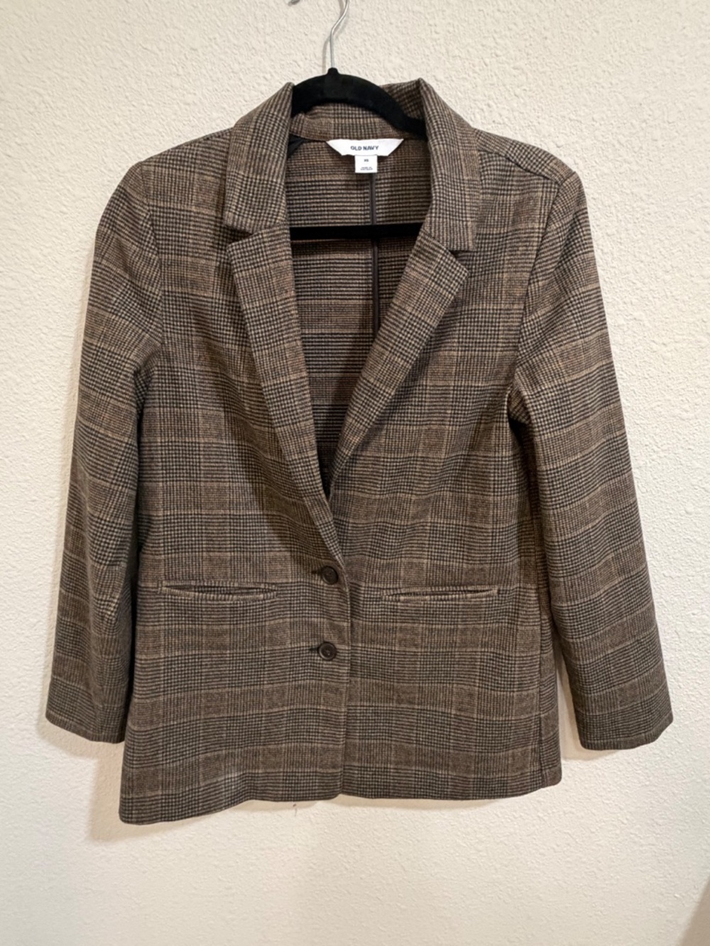 Old Navy Brown Plaid Notch Lapel Blazer